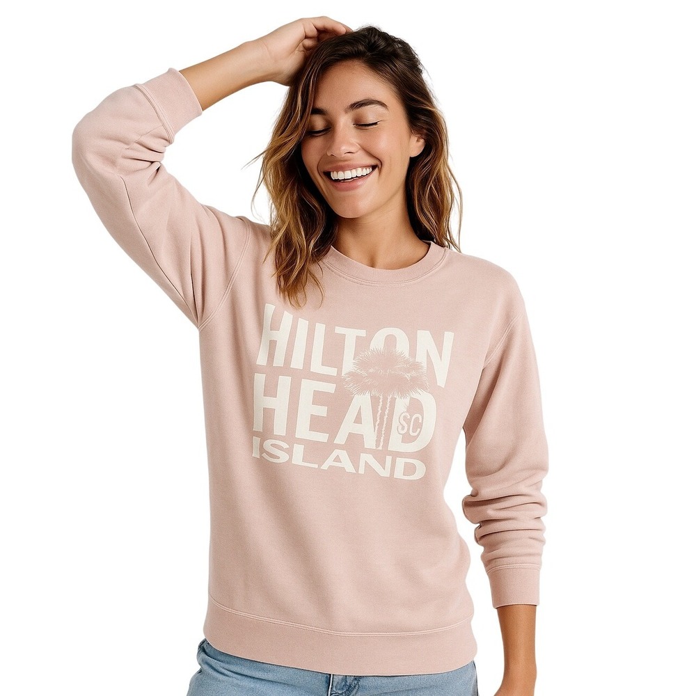 US Vintage Sweatshirt S Pink White Graphic Hilton Head Island Coastal Casual